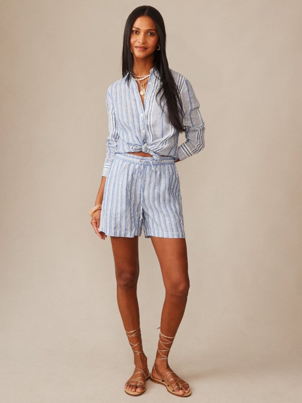 J McLaughlin Charlotte Linen Shorts in Stripe - Denim/White NEW